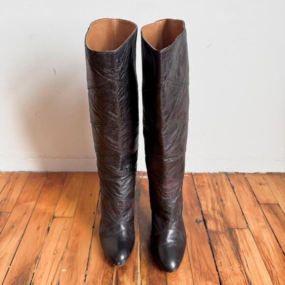 FRYE 'Ava' Dark Brown Snakeskin Textured Leather Heeled Boots - Picture 4 of 10